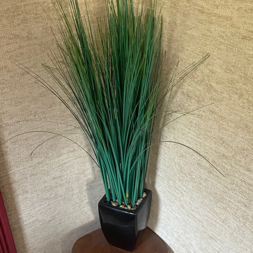 Realistic Tall Grass In Black Pot With Marbles Flower Arrangement
